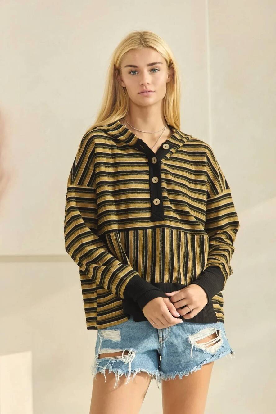 NEW ODDI striped textured jacquard sweatshirt in black/khaki